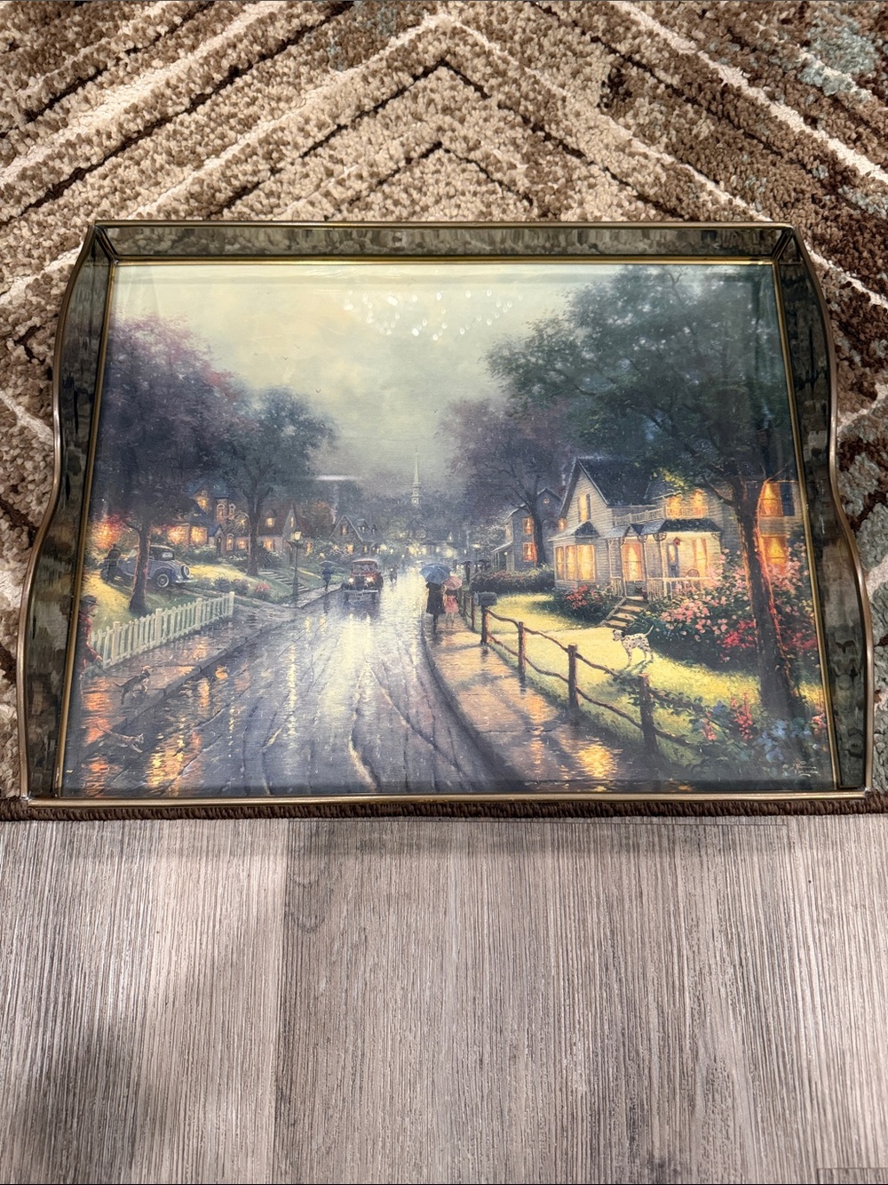 One of the kind!! Thomas Kinkade Decorative Serving Tray in Brown, Gold, Green,